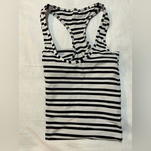 Black and white striped Lululemon racer back tank